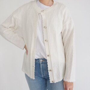 Vintage Intense Functionals Cream Eyelet Button Up Cardigan Sweater Size 38